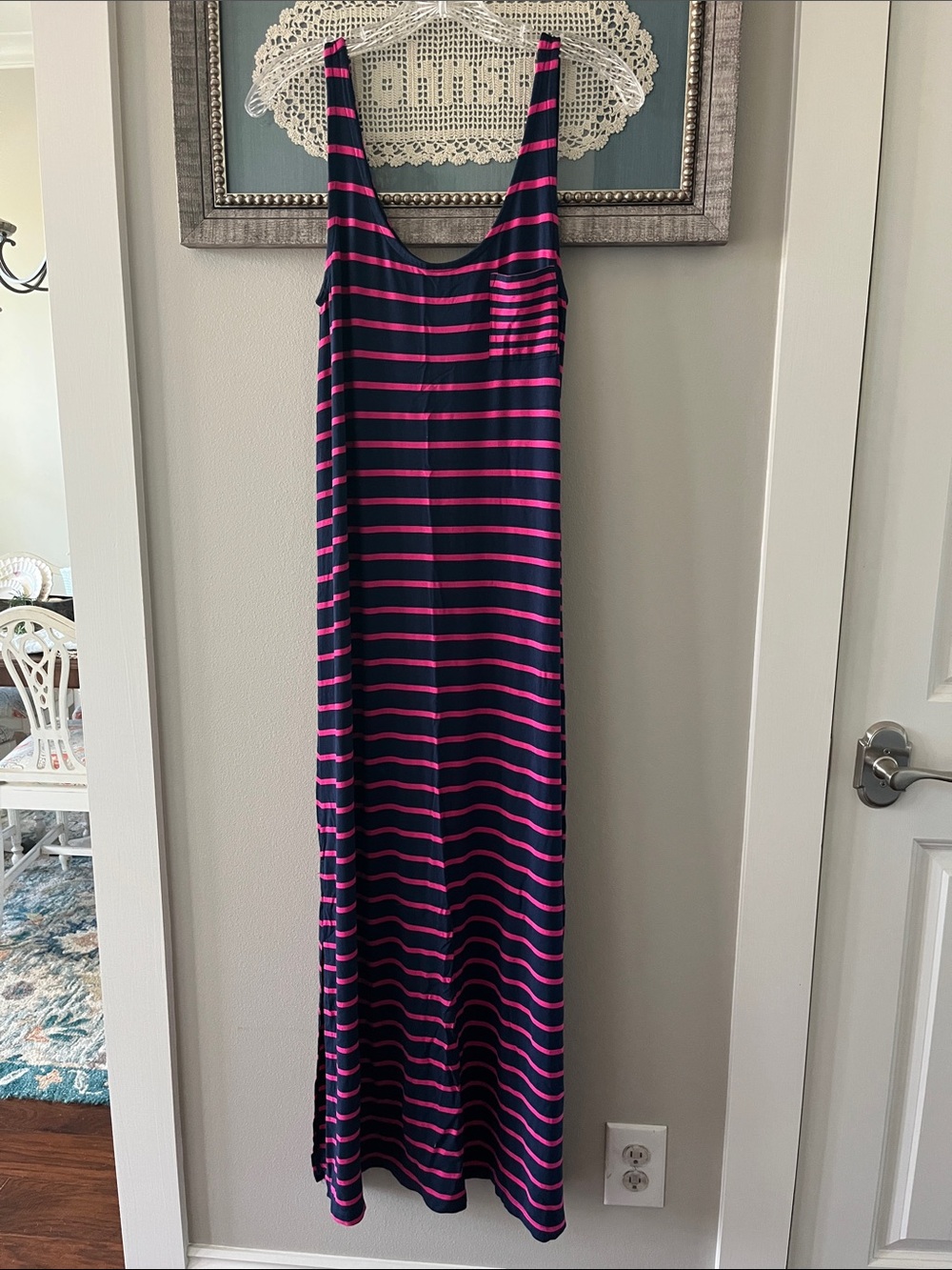 Paraphrase Navy and Hot Pink Striped Maxi Dress